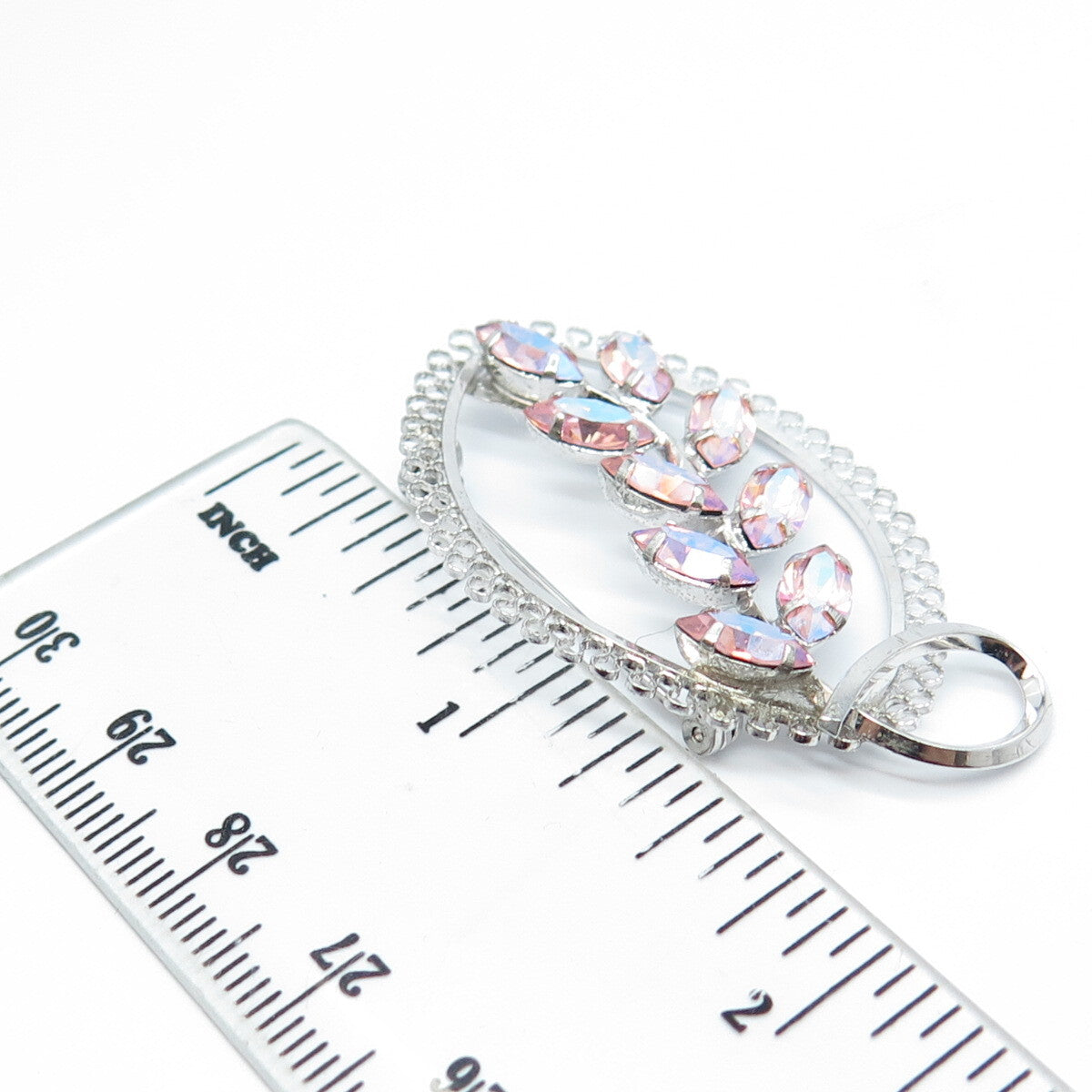STAR-ART 925 Sterling Silver Antique Art Deco Pink Rhinestone Pin Brooch