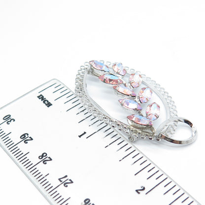 STAR-ART 925 Sterling Silver Antique Art Deco Pink Rhinestone Pin Brooch