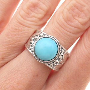 925 Sterling Silver Vintage Real Sleeping Beauty Turquoise Ring Size 8.25