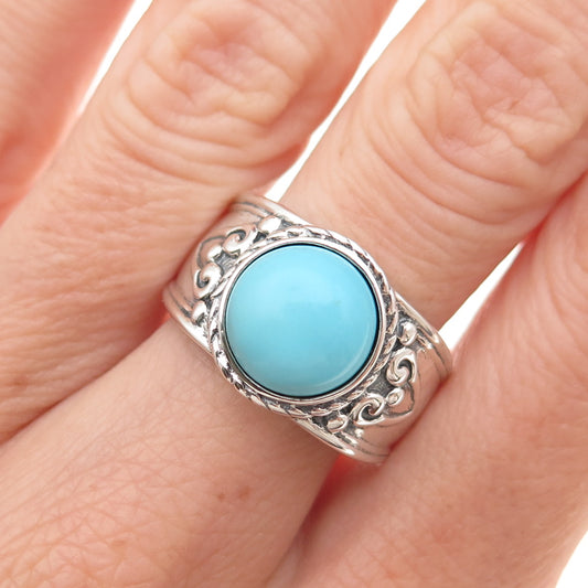 925 Sterling Silver Vintage Real Sleeping Beauty Turquoise Ring Size 8.25