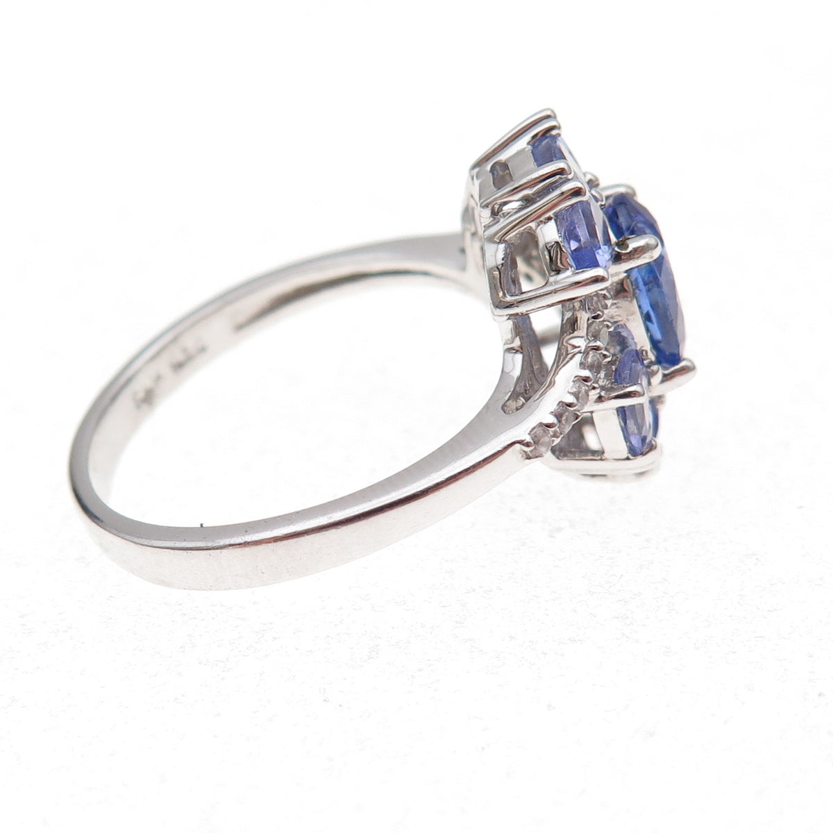 925 Sterling Silver Real Tanzanite & White Topaz Ring Size 8.25