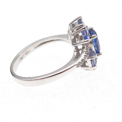 925 Sterling Silver Real Tanzanite & White Topaz Ring Size 8.25