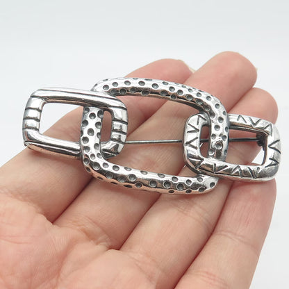 925 Sterling Silver Vintage Ornate Chain Link Pin Brooch