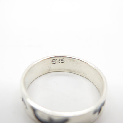 925 Sterling Silver Vintage Fish Band Ring Size 6.75