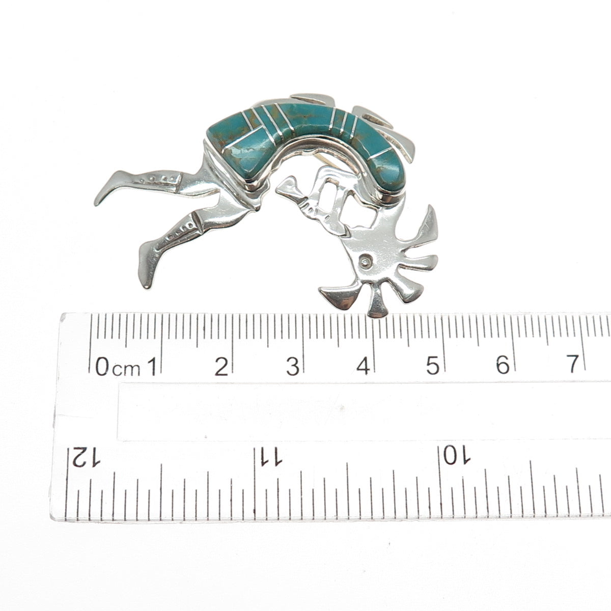 First American Traders Gallup Old Pawn Sterling Turquoise Kokopelli Pin Pendant