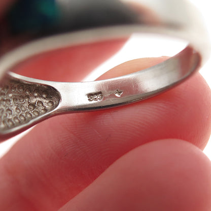 925 Sterling Silver Vintage Real Opal Modernist Wavy Ring Size 7.75