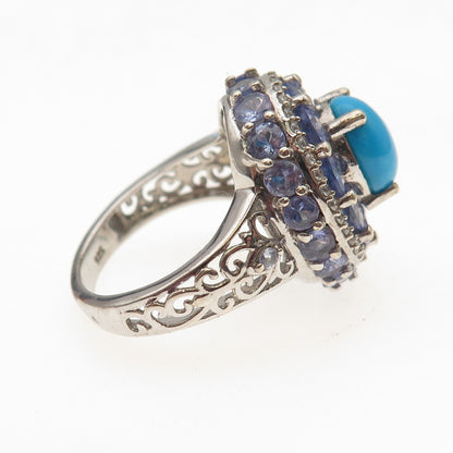 Chuck Clemency 925 Sterling Silver Real Turquoise Tanzanite Topaz Ring Size 8.25