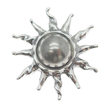 925 Sterling Silver Vintage Mexico Modernist Sun Oxidized Pin Brooch