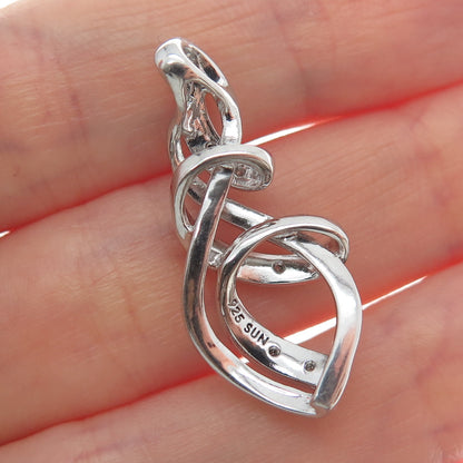 SUN 925 Sterling Silver Real Round-Cut Diamond Twisted Pendant