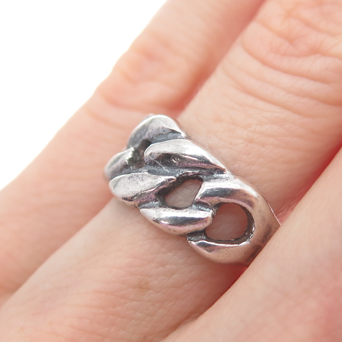 925 Sterling Silver Vintage Curb Link Oxidized Ring Size 6.25
