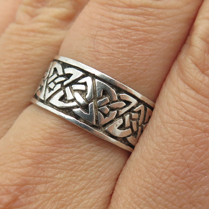 925 Sterling Silver Vintage Celtic Knot Oxidized Band Ring Size 8.75