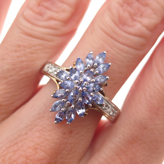Chuck Clemency 925 Sterling Silver Real Tanzanite & White Topaz Ring Size 8