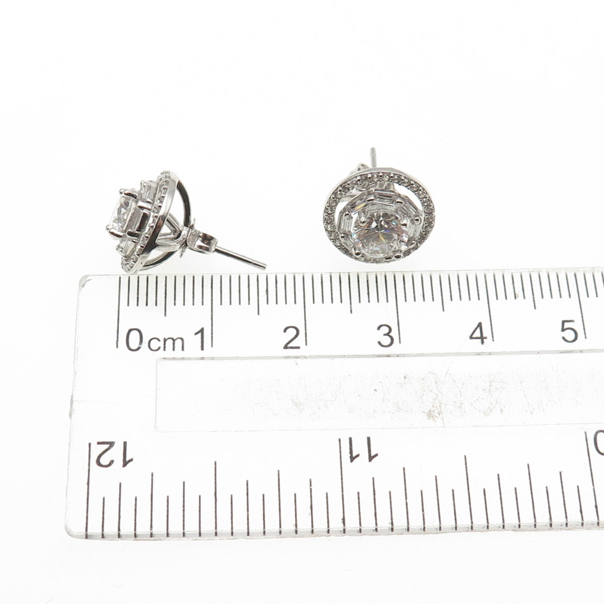 925 Sterling Silver Round & Emerald-Cut C Z Interchangeable Stud Earrings