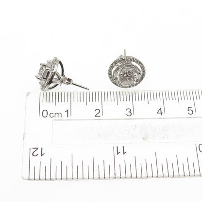 925 Sterling Silver Round & Emerald-Cut C Z Interchangeable Stud Earrings