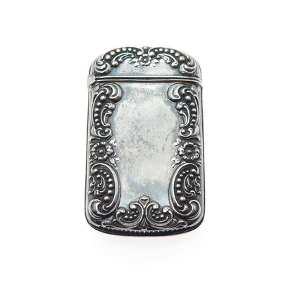 925 Sterling Silver Antique Art Deco Floral Repousse Oxidized Vesta Match Case