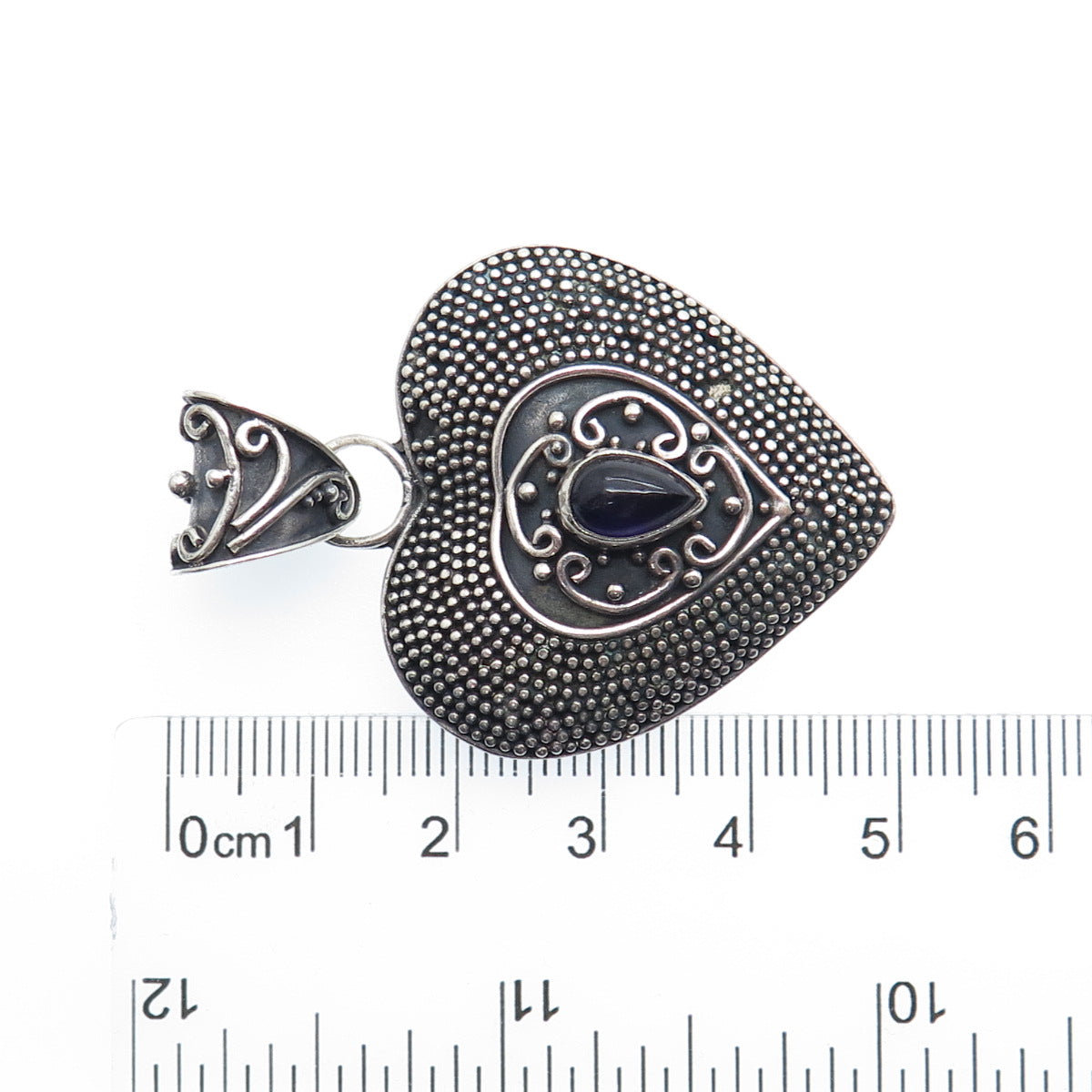 SUARTI BALI 925 Sterling Silver Vintage Real Amethyst Heart Oxidized Pendant