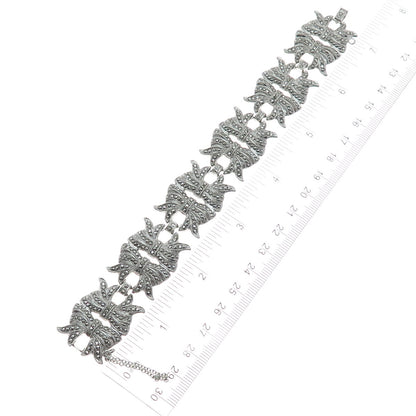 KD Kimler Daniel 925 Sterling Silver Antique Real Marcasite Bow Link Bracelet 7"