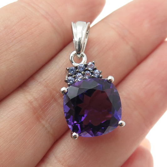 925 Sterling Silver Real Amethyst & Tanzanite Gemstone Pendant