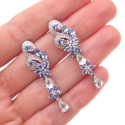 Chuck Clemency 925 Sterling Silver Real Tanzanite White Topaz Sapphire Earrings