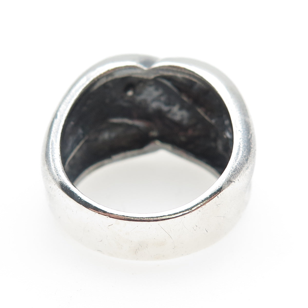 925 Sterling Silver Vintage Modernist Ribbed Dome Oxidized Ring Size 8