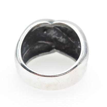 925 Sterling Silver Vintage Modernist Ribbed Dome Oxidized Ring Size 8