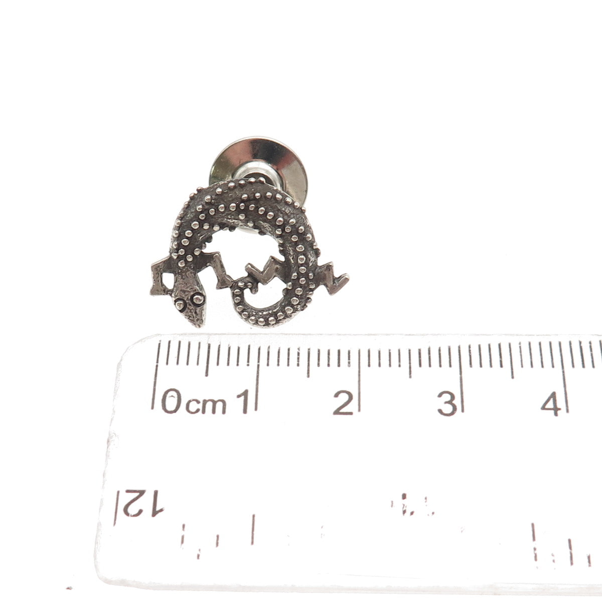 925 Sterling Silver Vintage Lizard Oxidized Tie Tack / Lapel Pin