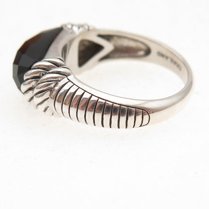Judith Ripka 925 Sterling Silver Real Black Onyx Roped Ring Size 9