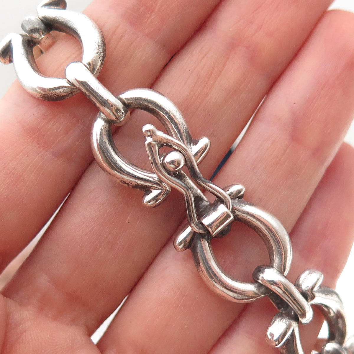 925 Sterling Silver Vintage Mexico Omega-Link Oxidized Bracelet 7"