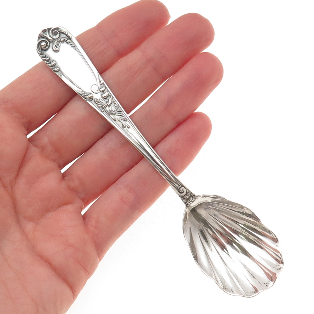 800 Silver Antique Art Deco European Seashell Sugar Sifter Spoon