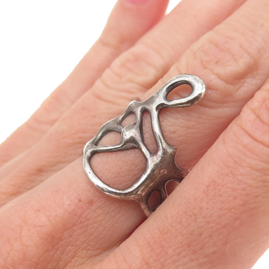 925 Sterling Silver Vintage Modernist Oxidized Ring Size 7.25