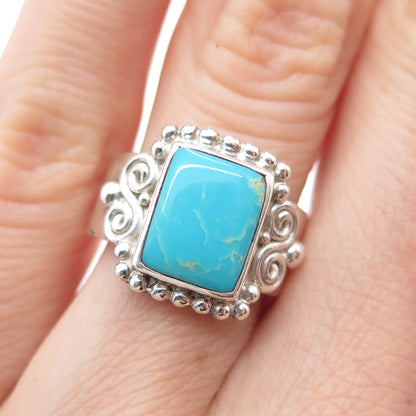 SAJEN 925 Sterling Silver Vintage Real Turquoise Spiral Adjustable Ring Size 6