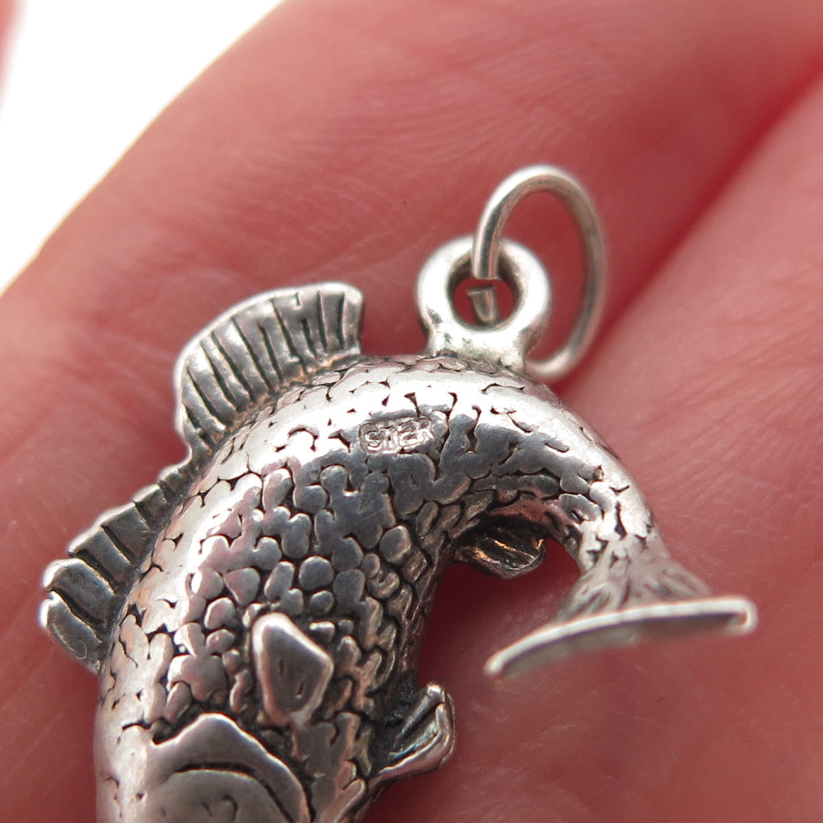 925 Sterling Silver Vintage Fish Oxidized 3D Mini Charm Pendant