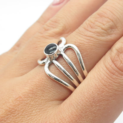 925 Sterling Silver Vintage Real Black Onyx Gemstone Ring Size 9.75