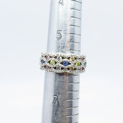 925 Sterling Silver Multi-Color C Z Band Ring Size 5.75