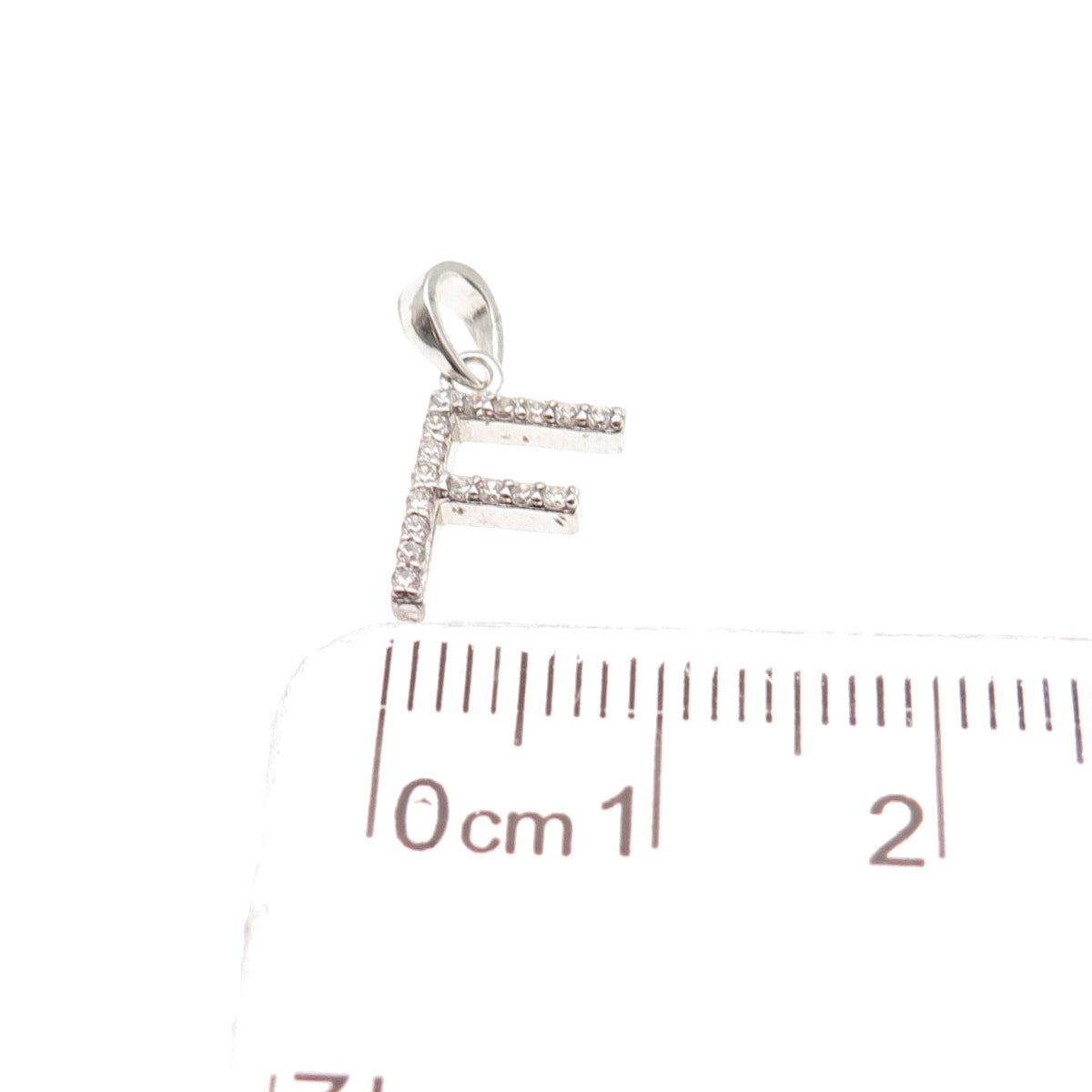 925 Sterling Silver Round-Cut C Z Letter F Initial Mini Charm Pendant