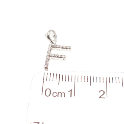 925 Sterling Silver Round-Cut C Z Letter F Initial Mini Charm Pendant