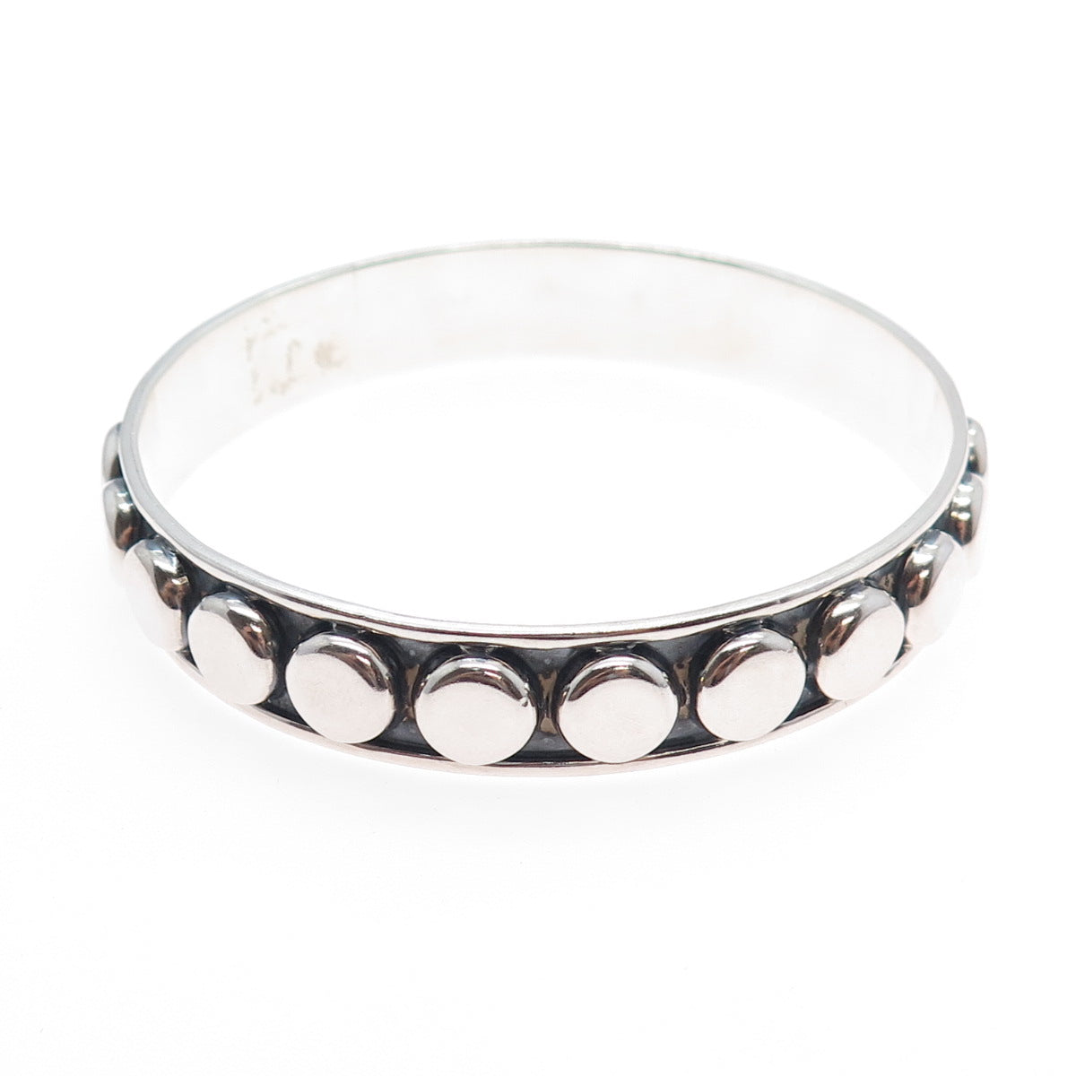925 Sterling Silver Vintage Mexico Modernist Dotted Oxidized Bangle Bracelet 8"