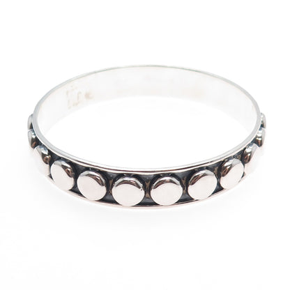 925 Sterling Silver Vintage Mexico Modernist Dotted Oxidized Bangle Bracelet 8"