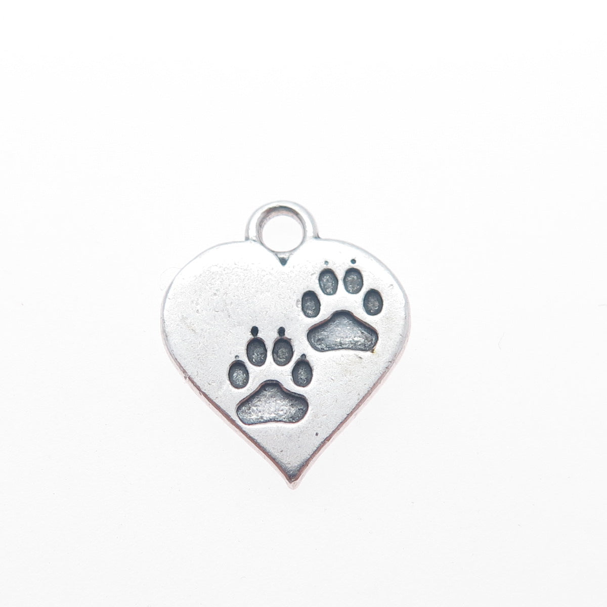 SUNDANCER 925 Sterling Silver Vintage Dog Paw Heart Minimalist Charm Pendant