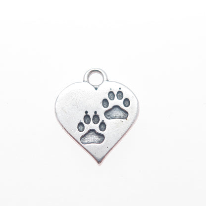 SUNDANCER 925 Sterling Silver Vintage Dog Paw Heart Minimalist Charm Pendant