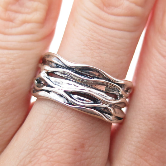 HAGIT GORALI Sterling Silver Vintage Israel Modernist Nest Band Ring Size 8.25