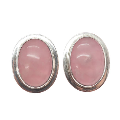 925 Sterling Vintage AIS Mexico Real Rose Quartz Modernist Clip On Earrings
