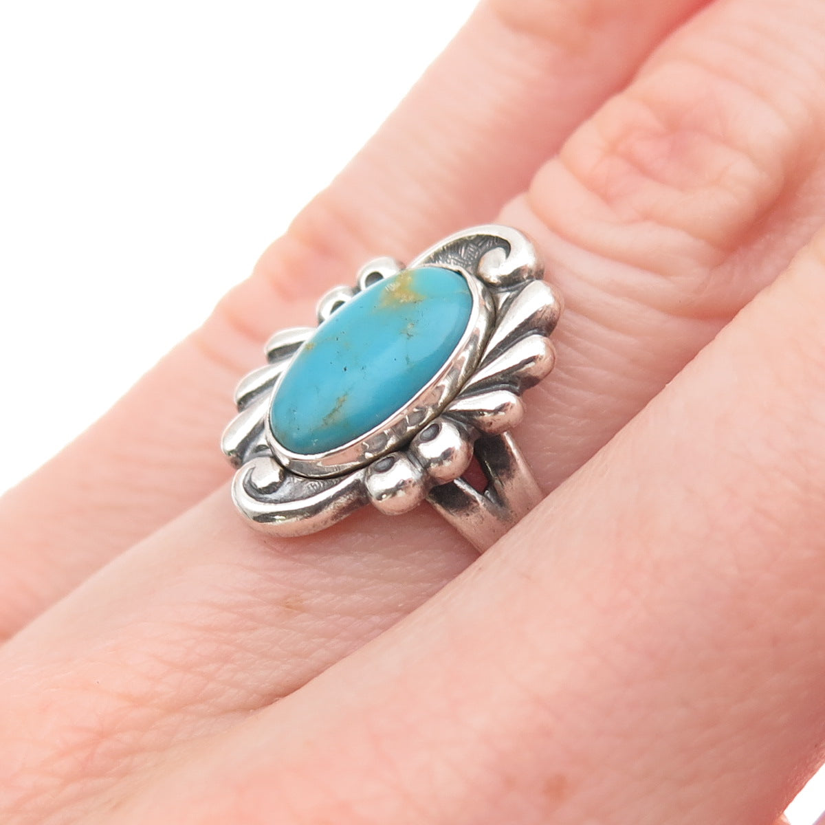 Bell Trading Post Old Pawn Sterling Silver Vintage Turquoise Tribal Ring Size 5
