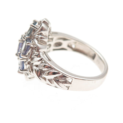 Chuck Clemency 925 Sterling Silver Real Oval-Cut Tanzanite Floral Ring Size 8.5