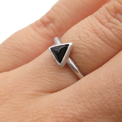 925 Sterling Silver Real Black Onyx Triangle Ring Size 5.5