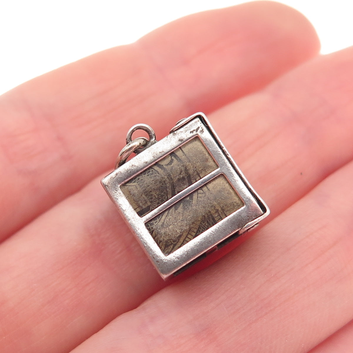 925 Sterling Silver Antique Art Deco One Dollar Bill Box Good Luck Mini Pendant