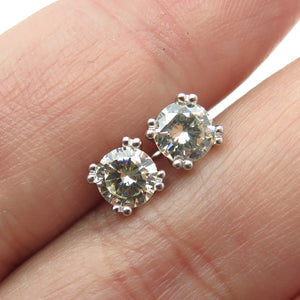 925 Sterling Silver Round-Cut Shaped Canary C Z Stud Earrings