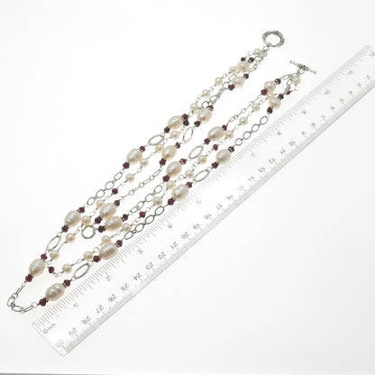 SX SALLY C 925 Sterling Vintage Real Amethyst & Pearl Multi-Chain Necklace 16"