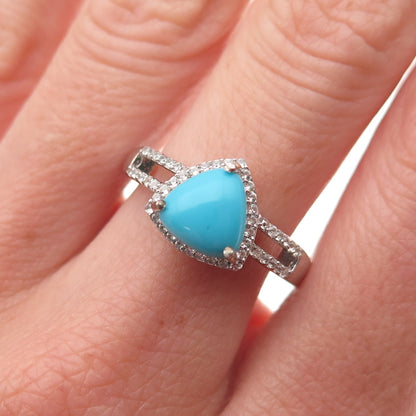 Chuck Clemency 925 Sterling Silver Real Turquoise & White Topaz Ring Size 8.25