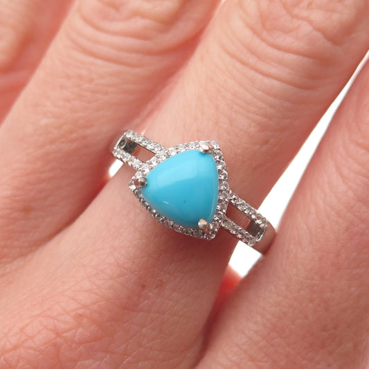 Chuck Clemency 925 Sterling Silver Real Turquoise & White Topaz Ring Size 8.25